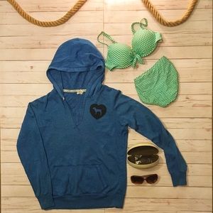 PINK Blue V Neck Hoodie